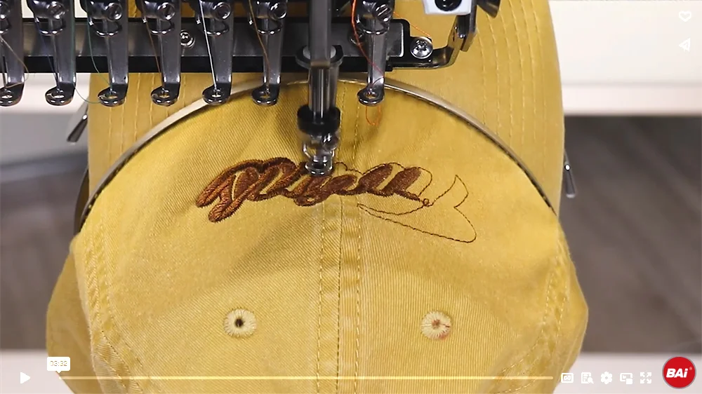 Video showcasing the excellent hat embroidery performance of BAi embroidery machines.